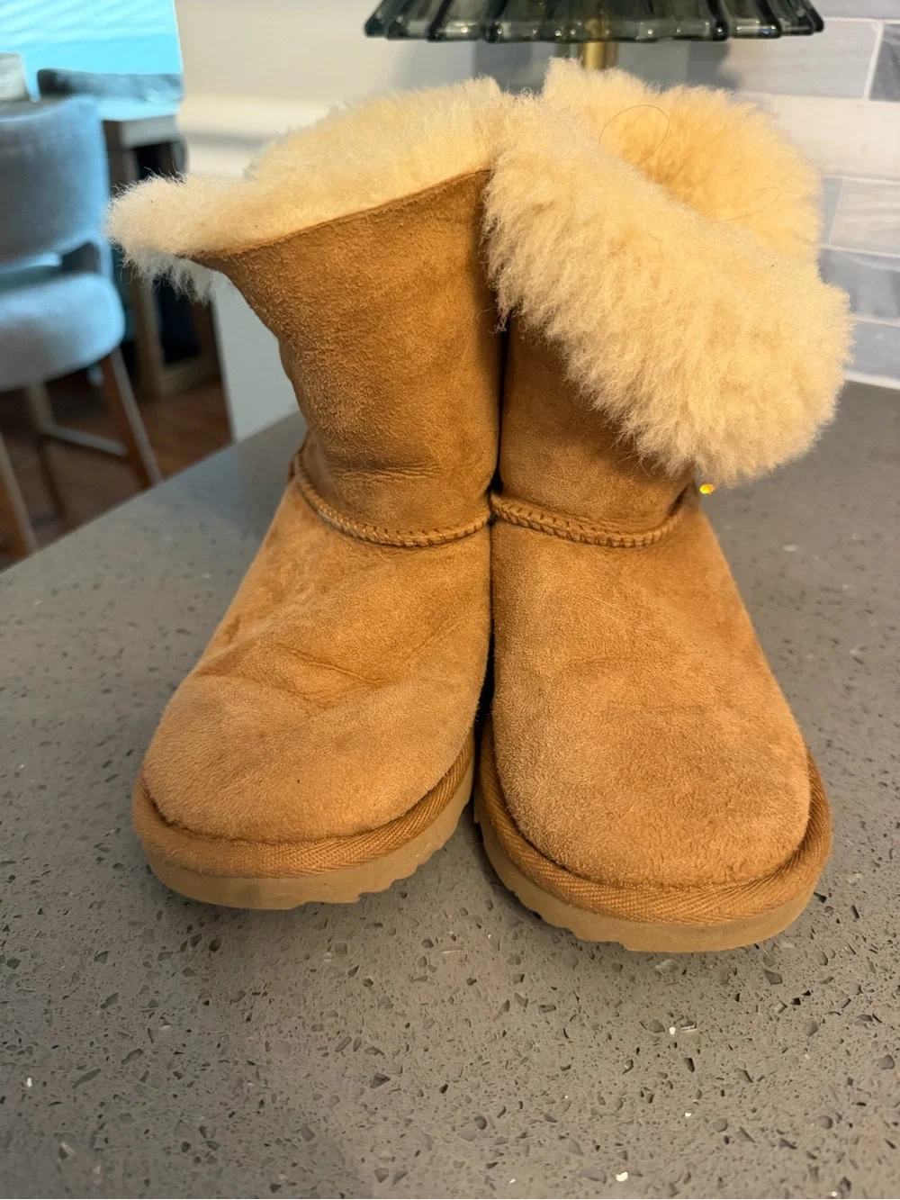 UGG Kids Chestnut Suede Shearling Button Boot - Tan
